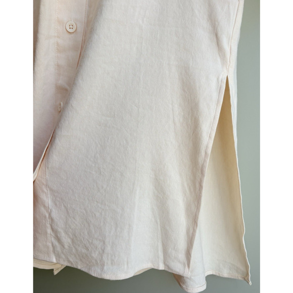 MONROW Linen Blend Button Front Midi Shirt Dress Tunic Pale Yellow Coastal S NWT - Picture 7 of 12